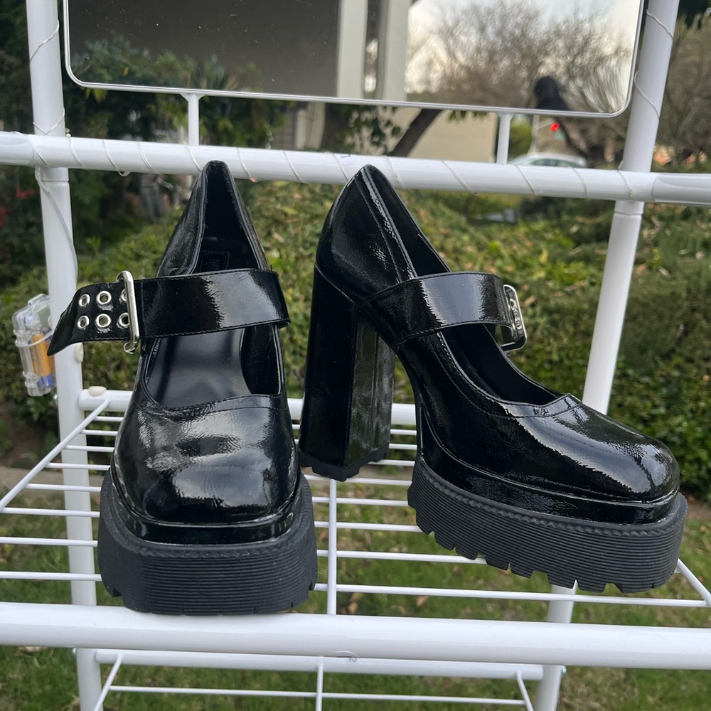 Black Patent Platform Mary Jane Heels